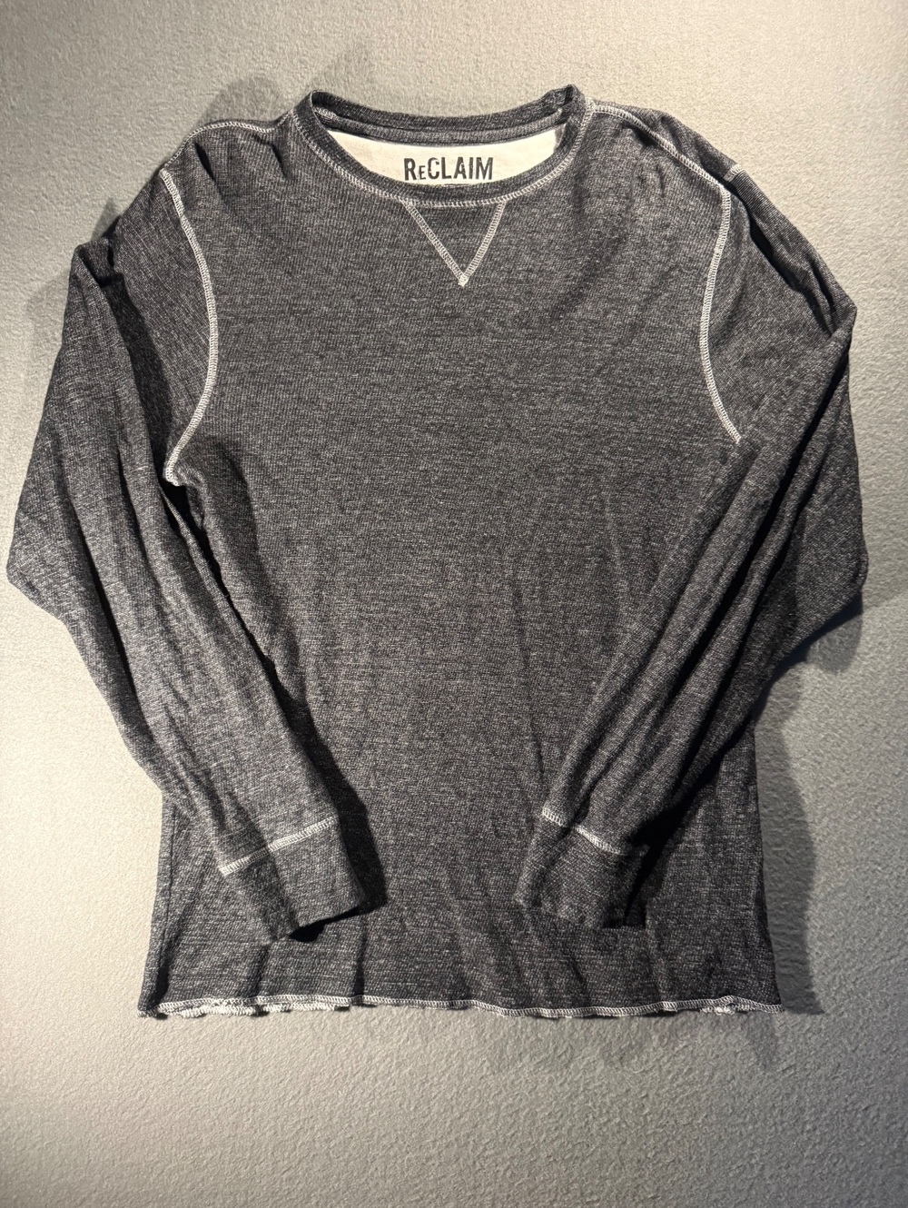 ReCLAIM Standard Medium Long Sleeve Thermal Shirt Gray 100% Cotton